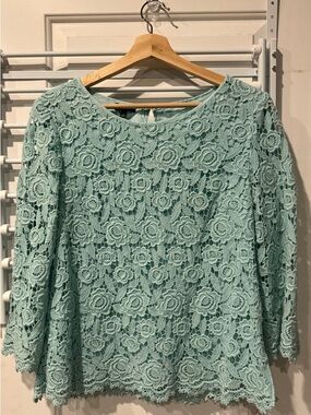 Talbots Baby Blue Crochet Lace Floral Top
